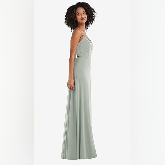 NWT Dessy Collection Tie-Back Cutout Maxi Dress w/ Front Slit, Willow Green, 14R - Picture 4 of 16